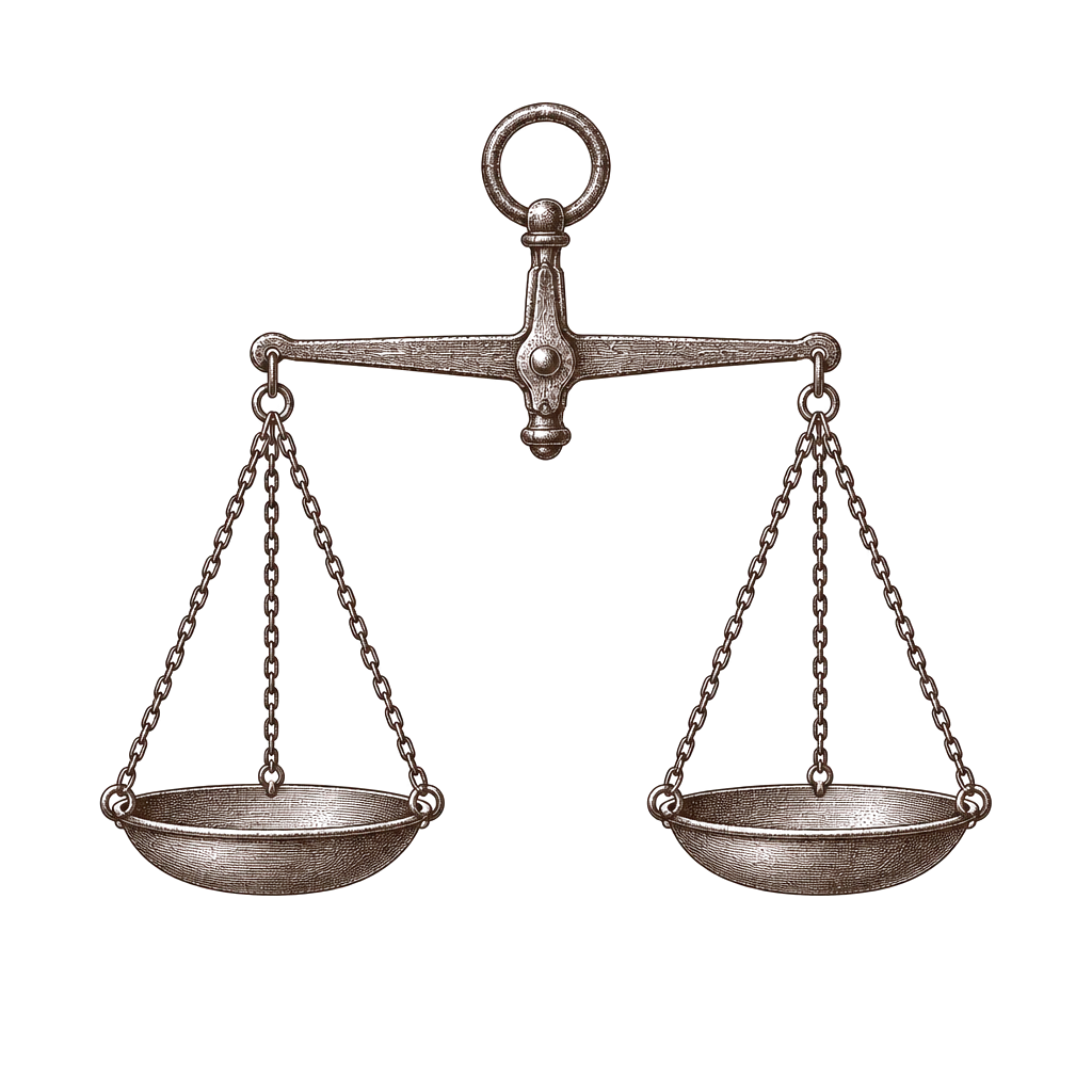 Engraving of a Roman bronze balance with two level pans.